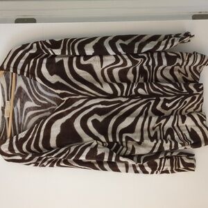 Michael by Michael Kors zebra v neck long sleeve lightweight knit pullover 3X